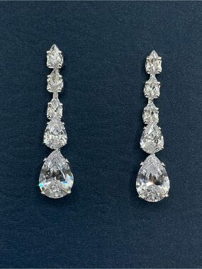 Swarovski Crystal Elements White Crystal Pear Cut Dangle Statement Earrings